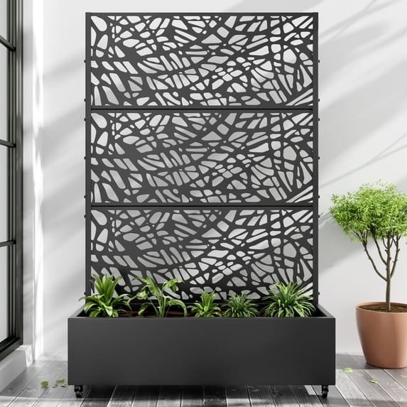 MAYEERTY 72"x47" Metal Rectangle Raised Garden Bed with Trellis, Outdoor Planter Box for Vine Climbing Plants, Black