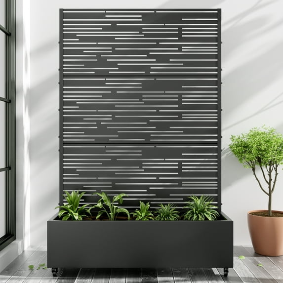 72"x47" Metal Black Rectangle Pots and Planter Raised Box with Trellis for Vine Climbing Plants