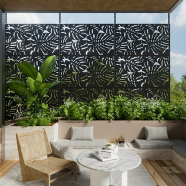 72"x47" Outdoor Privacy Screen with Stand Metal Balcony Decorative Screen,Black