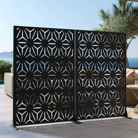 72"x47" Outdoor Privacy Screen with Stand Metal Balcony Decorative Screen,Black