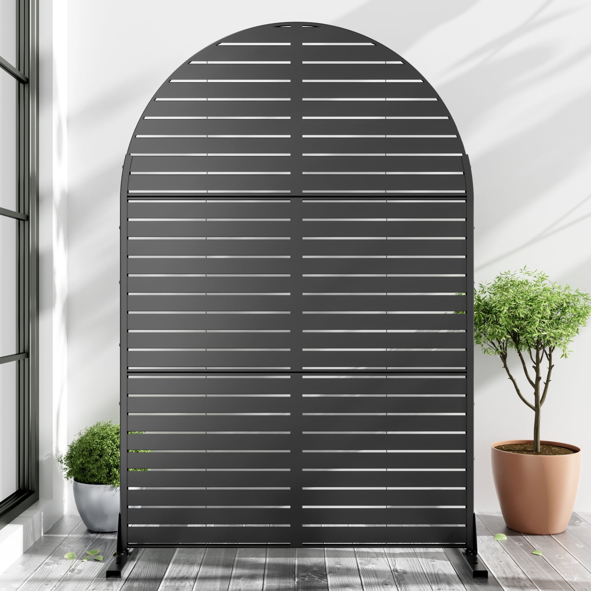 MAYEERTY 72"x47"x16" Outdoor Privacy Screen with Stand Metal Balcony Decorative Screen,Black