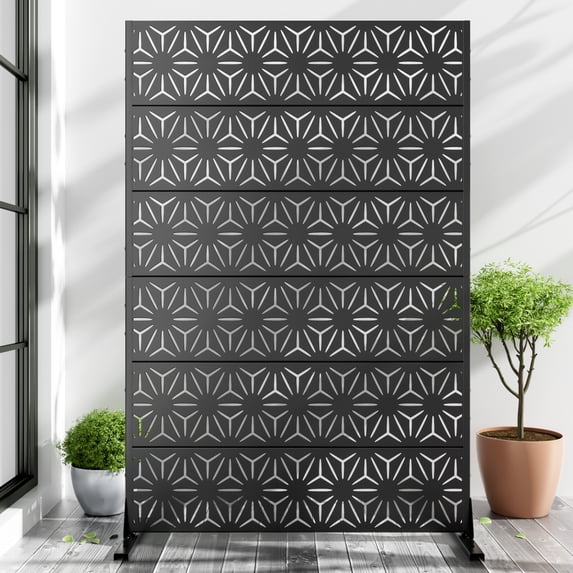 72"x47"x16" Outdoor Privacy Screen with Stand Metal Balcony Decorative Screen,Black
