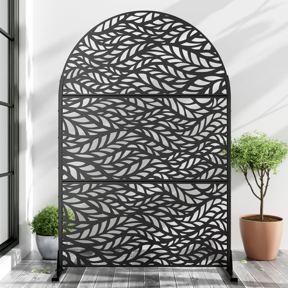 72"x47"x16" Outdoor Privacy Screen with Stand Metal Balcony Decorative Screen,Black