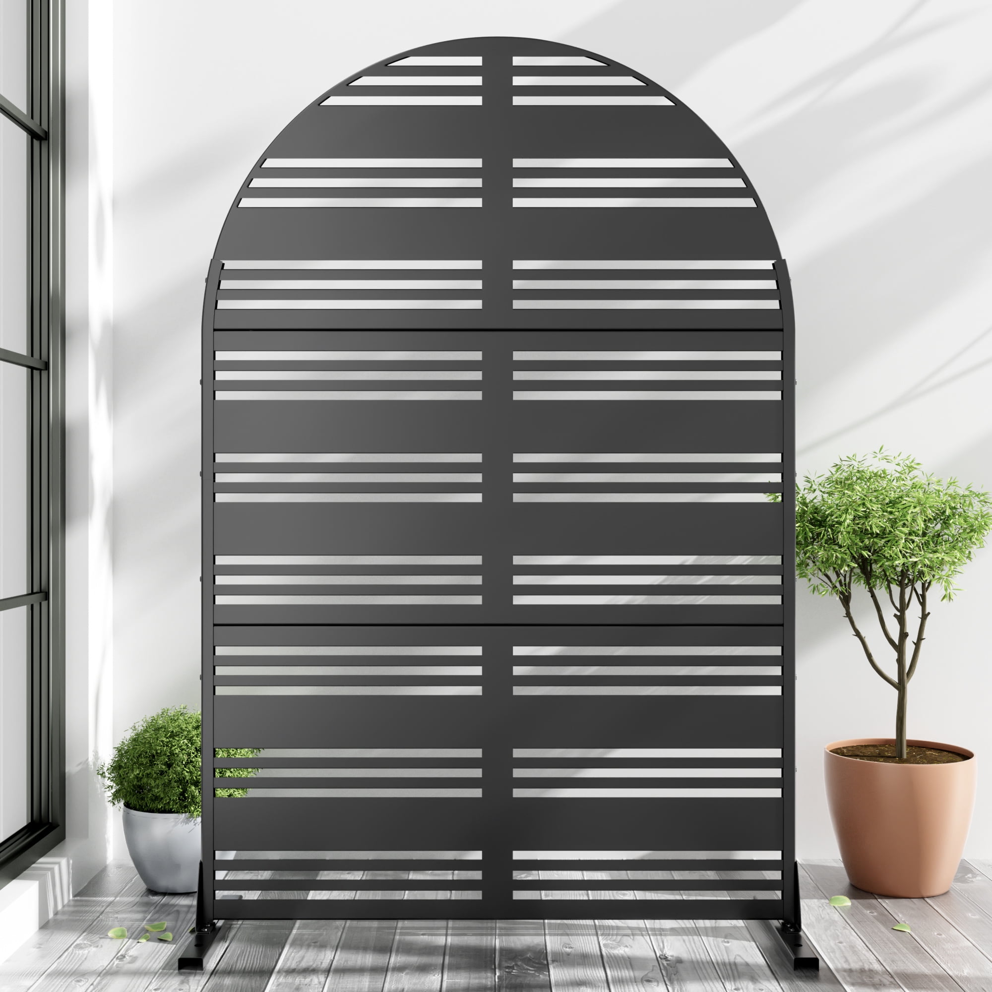 72"x47"x16" Outdoor Privacy Screen with Stand Metal Balcony Decorative Screen,Black
