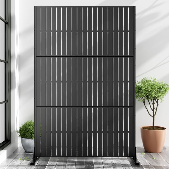 72"x47"x16" Outdoor Privacy Screen with Stand Metal Balcony Decorative Screen,Black