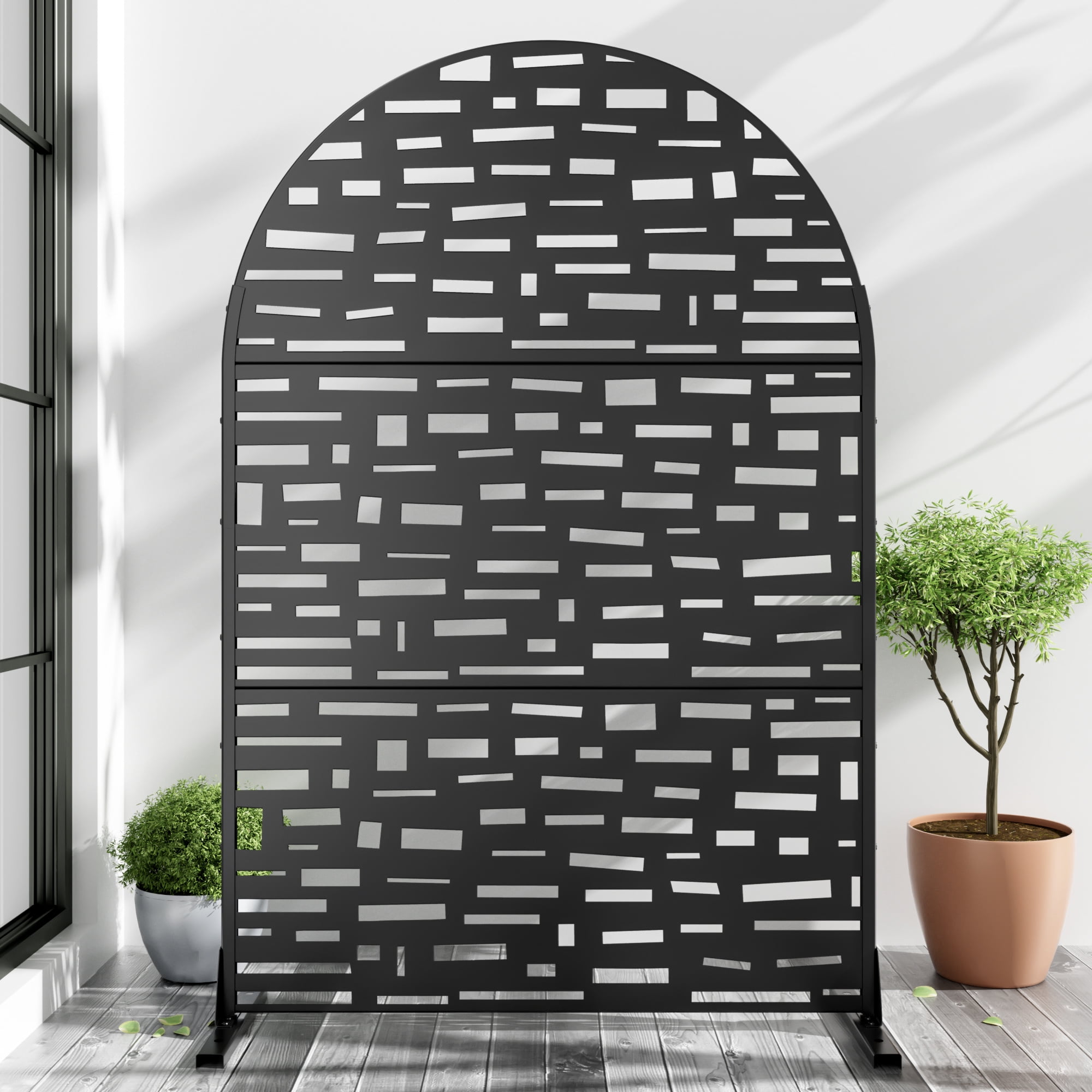 MAYEERTY 72"x47"x16" Outdoor Privacy Screen with Stand Metal Balcony Decorative Screen,Black