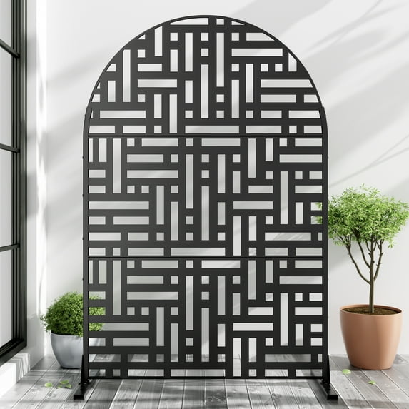 72"x47"x16" Outdoor Privacy Screen with Stand Metal Balcony Decorative Screen,Black