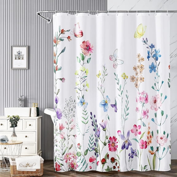 72"x72" Floral Shower Curtain Waterproof Polyester, Shower Curtains for Bathroom Heavy Weighted Hem. Machine Washable Fabric Plant Shower Curtain with 12 Hooks