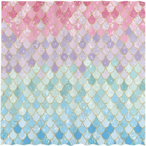 72"x72" Mermaid Scales Shower Curtain for Bathroom Ocean Under The Sea Pink and Blue Girl Home Bath Decors Durable Waterproof Fabric (NO Glitter) Machine Washable