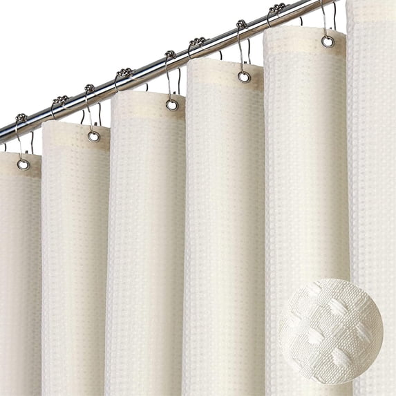 72"x72" Shower Curtain, Waffle Textured Thick Fabric Shower Curtains for Bathroom, Polyester Cloth Bath Curtain with 12 Plastic Hooks,Beige