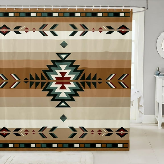 72"x72" Southwest Native Design Bath Curtain Southwestern Geometric Shower Curtain for Kids Waterproof Tribal Bathroom Shower Curtain Set Beige Kids Bathroom Accessories