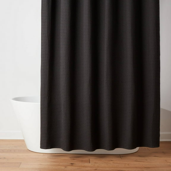 72"x72" Waffle Weave Shower Curtain Black