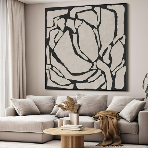 72"x72" XL Framed Wall Art - Decor Geometric Bold Black and White (Frame Assembly Required)