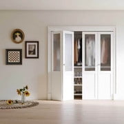 72"x80"(2 sets of 36'') Bifold Closet Doors Glass Solid Manufactured Wood Prefinished with Installation Hardware Kit