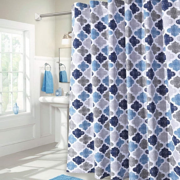 72"x84"QuadrilateralTile Pattern Fabric Shower Curtains for Bathroom(Grey and Blue)