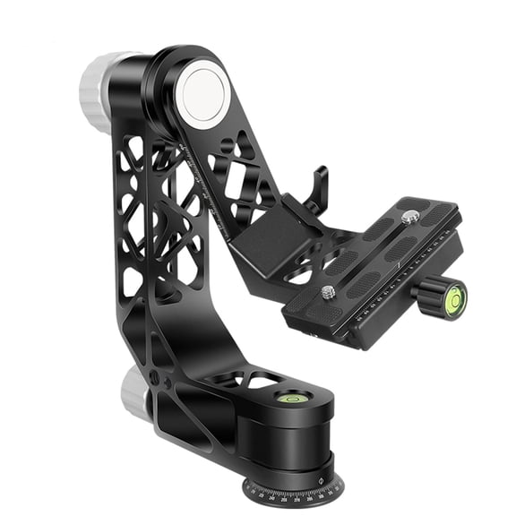 720 Cantilever Gimbal Tripod Head with Quick Release Plate  Aluminum Alloy Skeletonized Design, Arca-Swiss Compatible, 360 Panoramic Rotation for DSLR Cameras and Telephoto Lenses