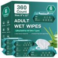 thumbnail image 1 of 720 Count (12 Packs of 60) Wipes for Adults, 8" x 12" Extra Large Wet Wipes for Incontinence & Cleansing, Disposable Body Shower & Bath Wipes for Elderly Bathing No-Rinse - Vitamin E & Aloe, 1 of 7