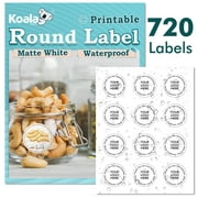720 Koala Round Labels 2 Inch White Stickers Labels Waterproof Printable Circle Labels for Inkjet and Laser Printer, Matte White, Round Waterproof Soap, Bottles, Jar Labels