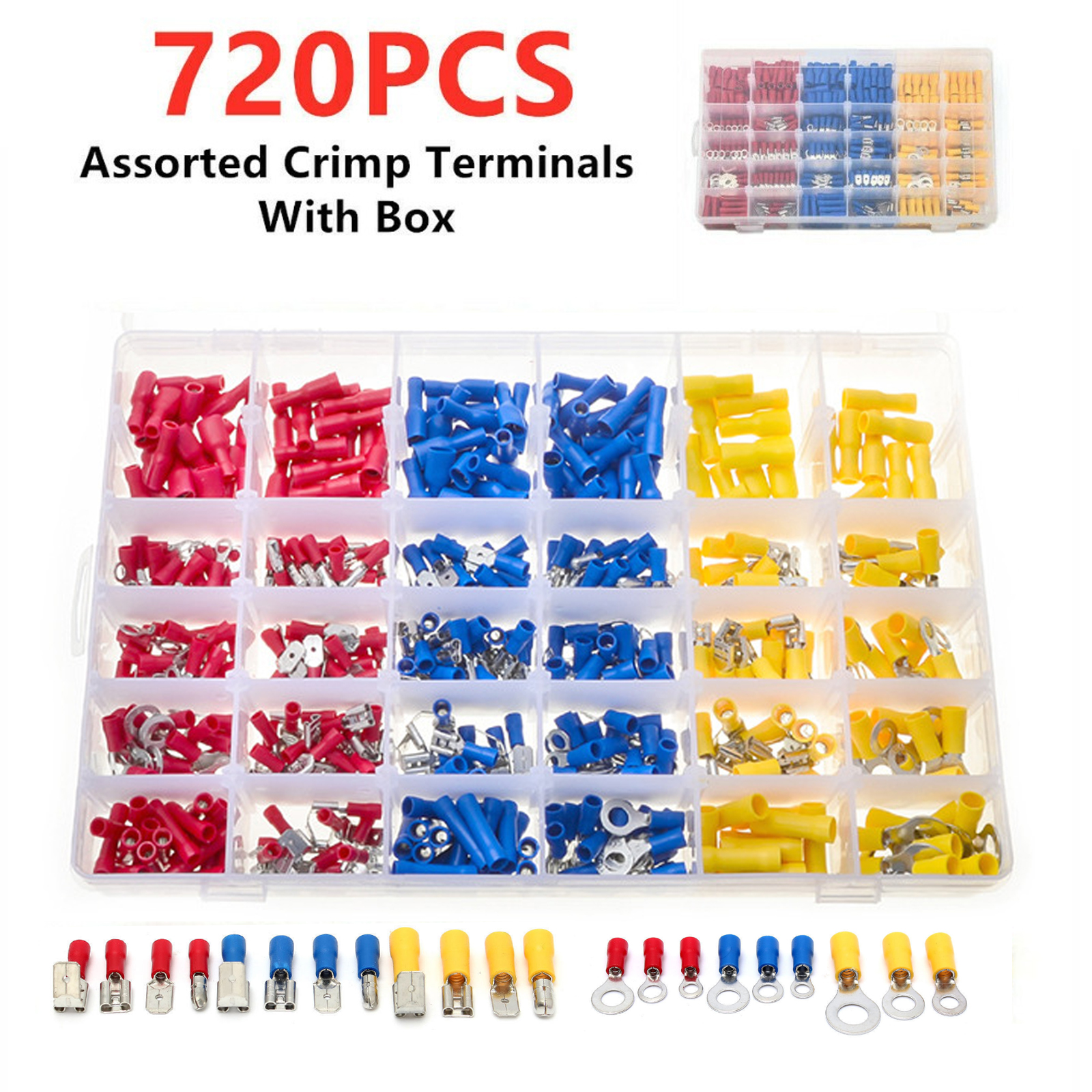 720 PCS Insulated Electrical Wire Splice Terminal Spade Crimp Ring