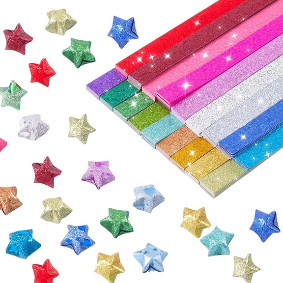 720 Sheets 18 Colors Glitter Star Paper Star Origami Paper Strips Colorful Lucky Pink Purple Yellow Blue Green Origami Paper for DIY Arts Craft Projects Supplies Party Wedding Decoration Colorful DIY