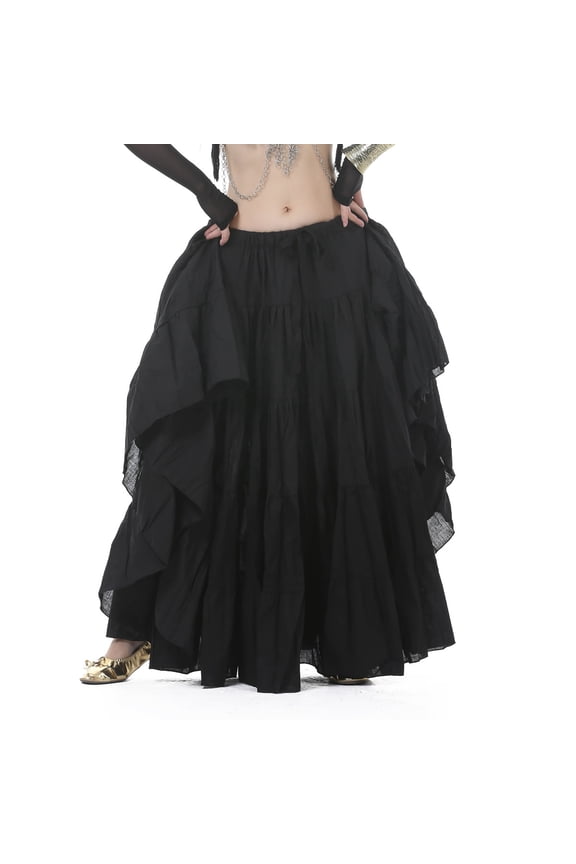 720 degree Length 37.8" Tribal Dance Skirt Belly Dance Skirt Gypsy Skirt Big Swing Skirt Flax Dance skirt,black