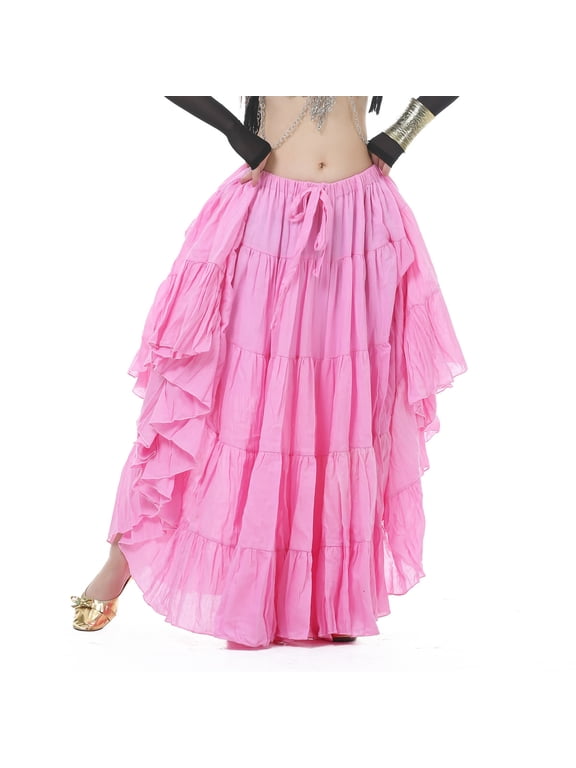 720 degree Length 37.8" Tribal Dance Skirt Belly Dance Skirt Gypsy Skirt Big Swing Skirt Flax Dance skirt,pink