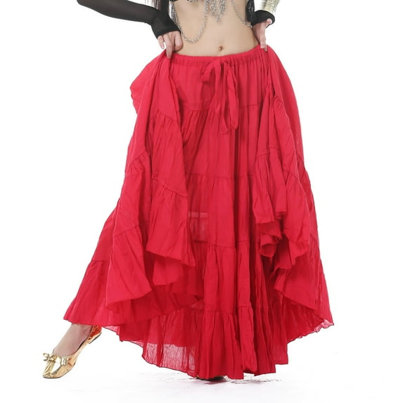 720 degree Length 37.8" Tribal Dance Skirt Belly Dance Skirt Gypsy Skirt Big Swing Skirt Flax Dance skirt,red