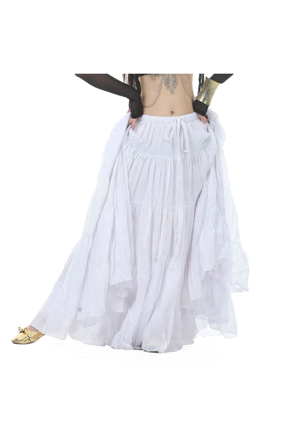 720 degree Length 37.8" Tribal Dance Skirt Belly Dance Skirt Gypsy Skirt Big Swing Skirt Flax Dance skirt,white