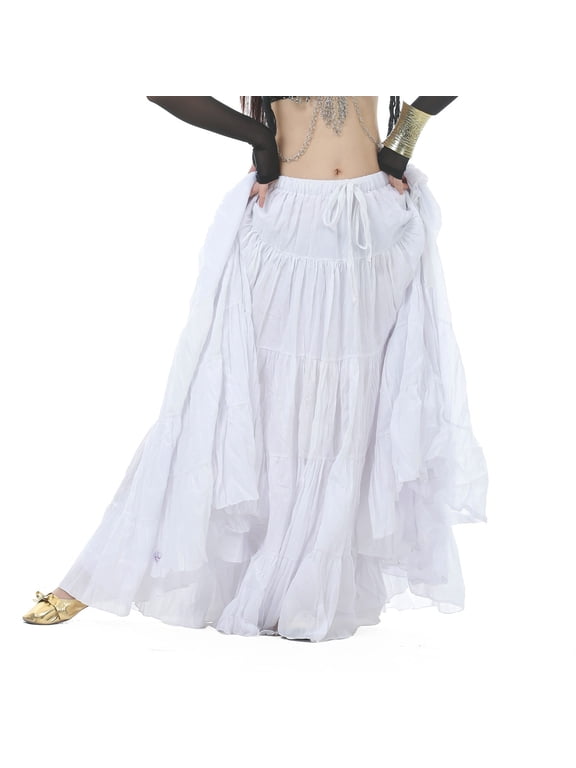 720 degree Length 37.8" Tribal Dance Skirt Belly Dance Skirt Gypsy Skirt Big Swing Skirt Flax Dance skirt,white