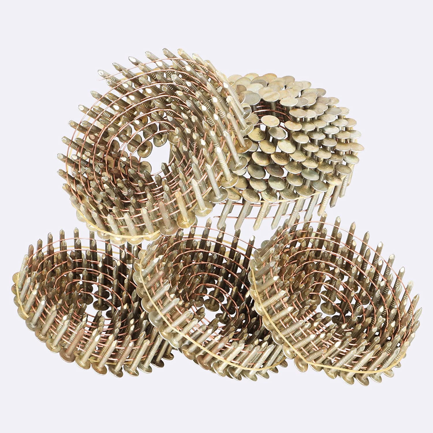 7200 Count Coil Roofing Nails 15-Degree Round Head Smooth Electrogalvanized Coil Roofing Nails 1-3/4 Inch, 0.12 Inch Ring Shank, Wire Weld Collated Roofing Nails Cap Warp 8.8-9mm