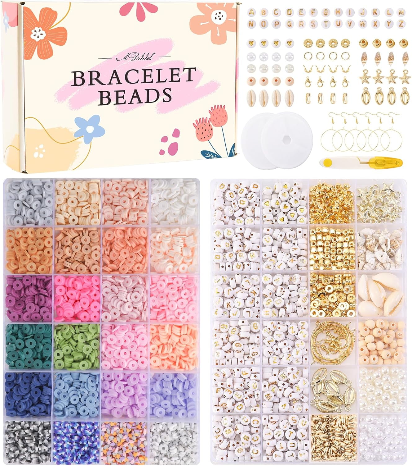 7200 Pcs Clay Beads Friendship Bracelet Making Kit, 24 Colors 6mm Polymer Heishi Beads, Pastel