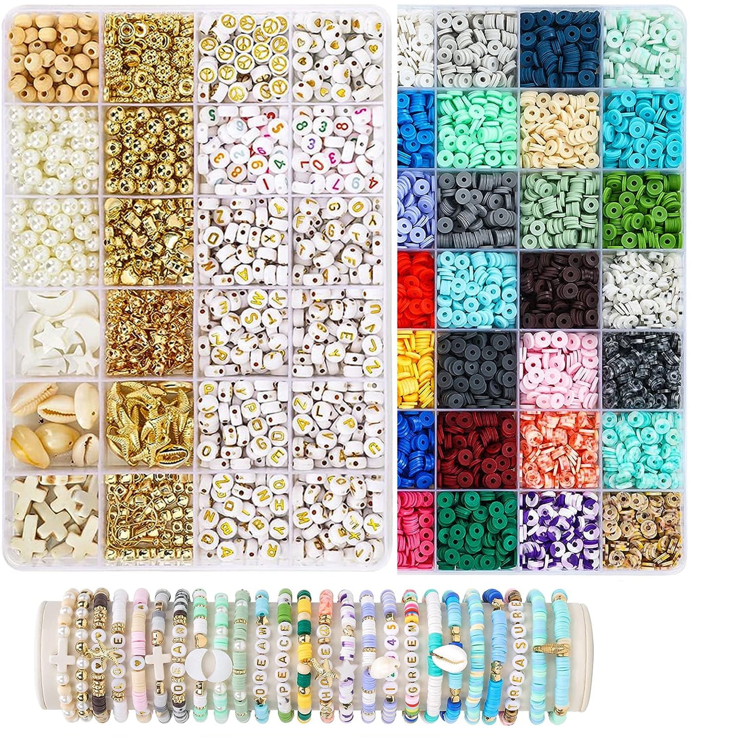 7200 Pcs Clay Beads for Jewelry Making Kit, Flat Round Polymer
