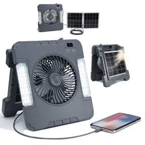 7200mAh Solar Fan with LED Lantern,Rechargeable Solar Powered Fans for Outside with 4 Speeds Wind and Brightness Battery Powered Portable Fans for Camping Fishing Travel Hiking Hurricane Power Outage