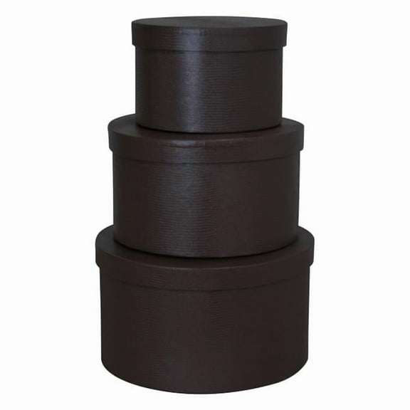 7208-BRN Stacking Boxes with Lids, Brown - Set of 3