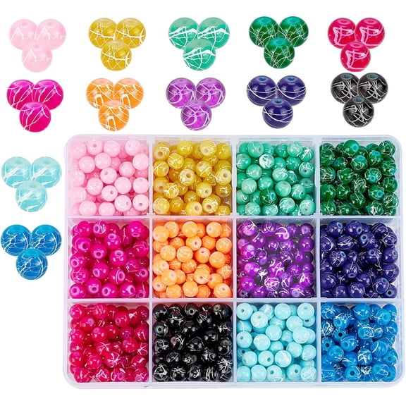 720Pcs 12 Colors Drawbench Glass Beads Strands Baking Paint Dyed Round Mixed Color 6~6.5mm Hole: 1.5mm art