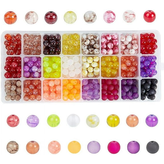 720Pcs 24 Style Round Transparent Frosted Two-Color Baking Paint Drawbench Baking Paint Glass Beads Mixed Color 8~9mm Hole: 1.3~1.6mm