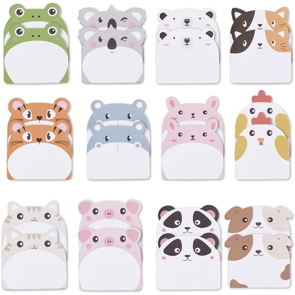 720Pcs Animal Shaped Notepads Bulk Cute Cartoon Sticky Notes Frog Panda Cat Pig Dog Writing Reminder Page Markers Flags Memo Pads for DIY Making