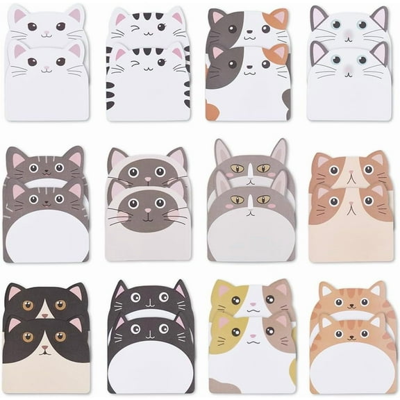 720Pcs Kitty Sticky Notes Animal Shaped Notepads Bulk Assorted Cat Self-Stick Kawaii Cartoon Writing Reminder Page Markers Flags Cute Memo Pads DIY