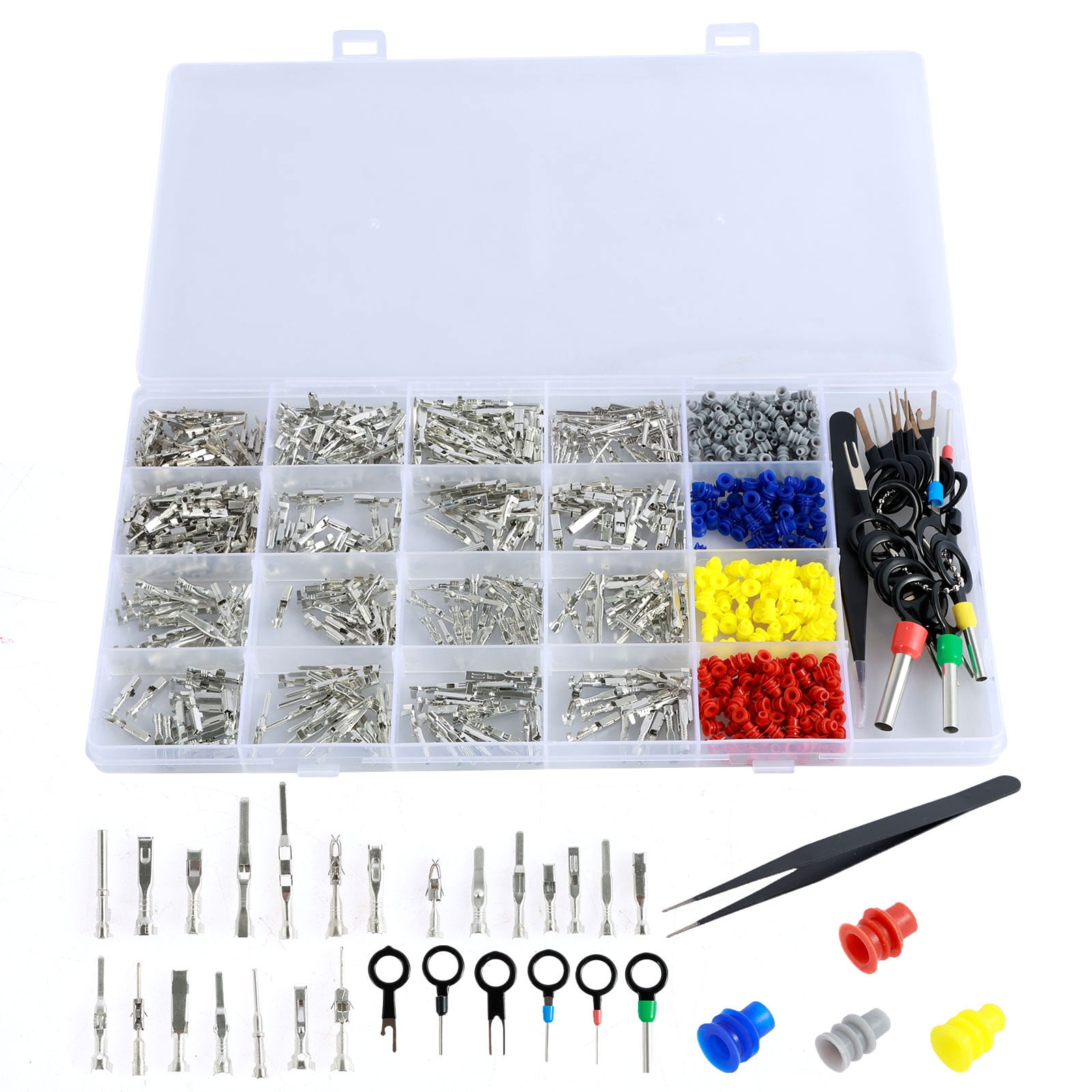 OKYMOTOR 720Pcs Pin Connector Kit 21 Types Car Electrical Wire Terminal Connector Set 1/1.5/1.8/2.2/2.8/3.5mm Terminal Pins Non Insulated Wire Connectors Crimped Connector Terminal for Truck