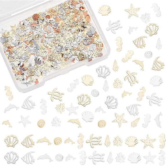 720pcs 24 Styles Sea Theme Nail Art Decorations Brass Resin Fillers Shell Fish Dolphin Nail Art Accessories Mini Nail Art Charms