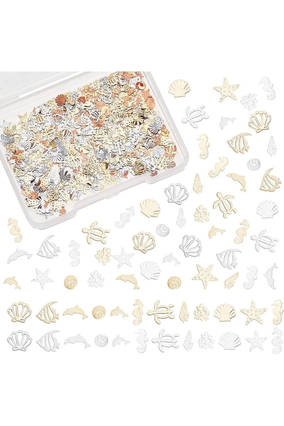 720pcs 24 Styles Sea Theme Nail Art Decorations Brass Resin Fillers Shell Fish Dolphin Nail Art Accessories Mini Nail Art Charms