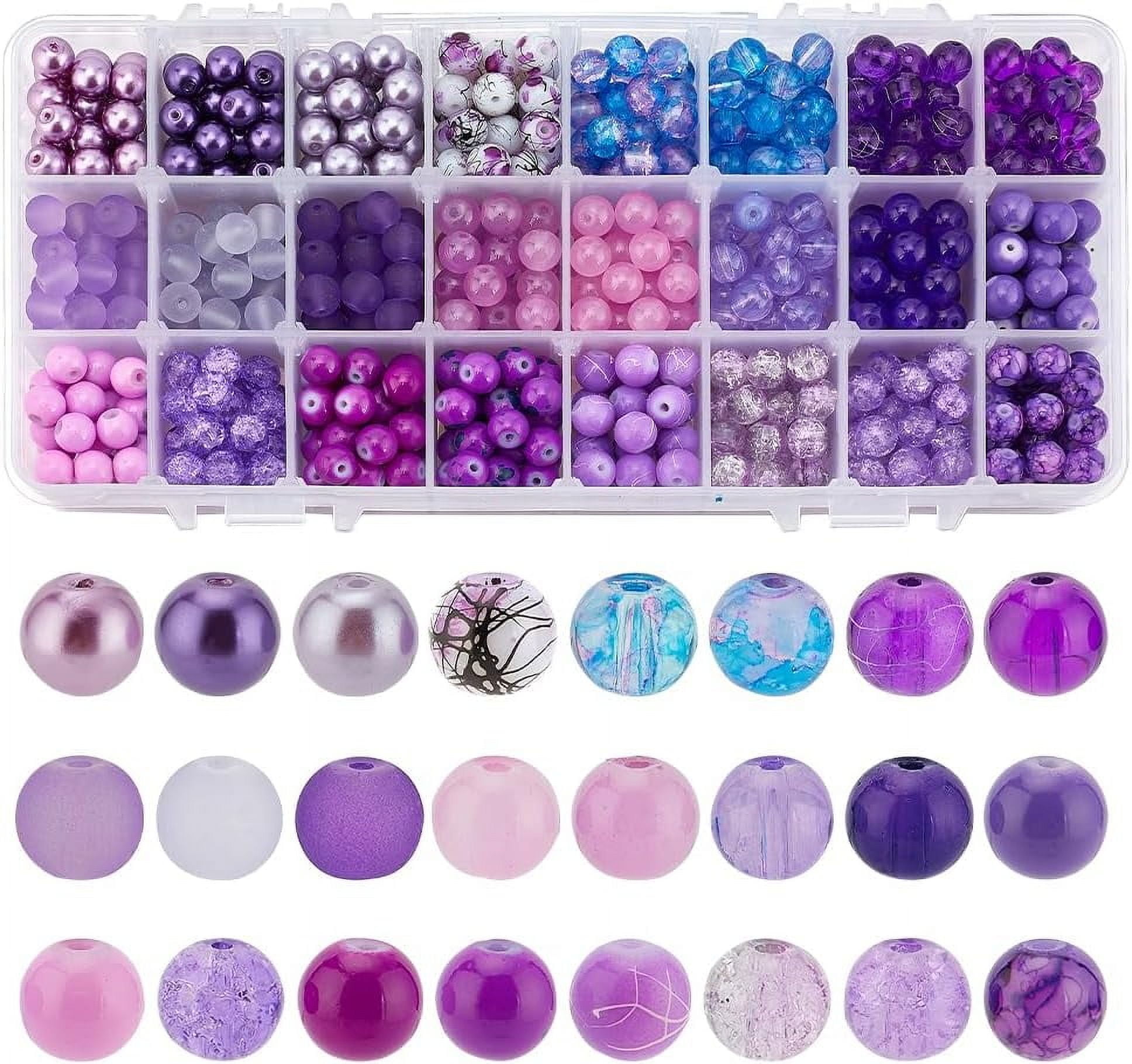 720pcs 8mm Purple Glass Beads 24 Color Round Bracelet Beads Loose Crystal Beads Craft Beads Bulk for Friendship Bracelet Earring Necklace Jewelry Making Halloween Christmas Tree Ornament DIY