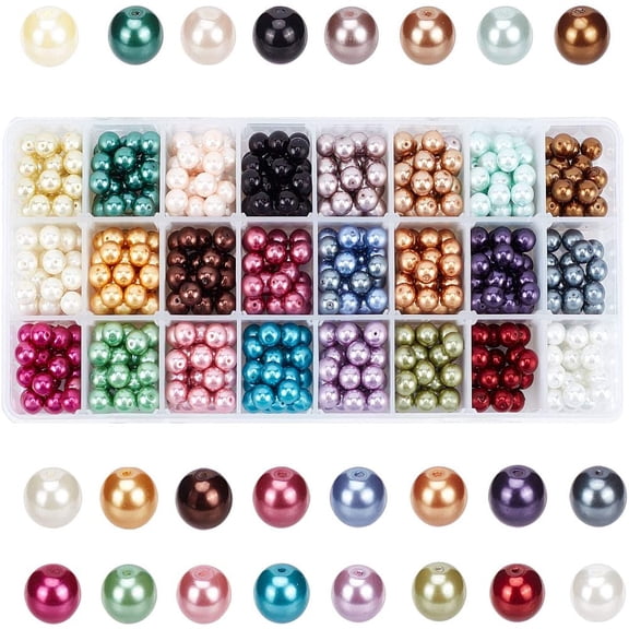 720pcs 8mm Tiny Satin Luster Glass Pearl Bead Round Loose Beads for Jewelry Making 24 Colors