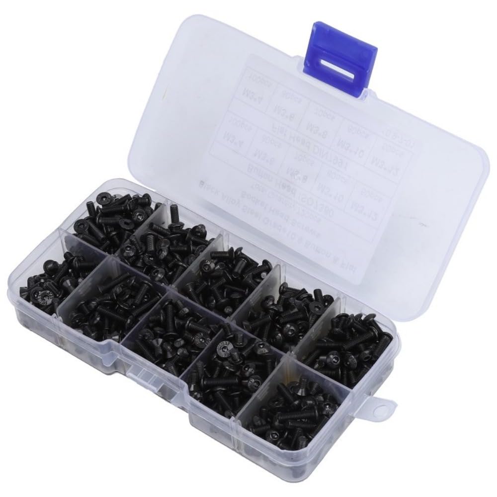720pcs M3 Hex Screw Assorted Kit 4mm 6mm 8mm 10mm 12mm High-strength Button Head Flat Head Screw Combination Set