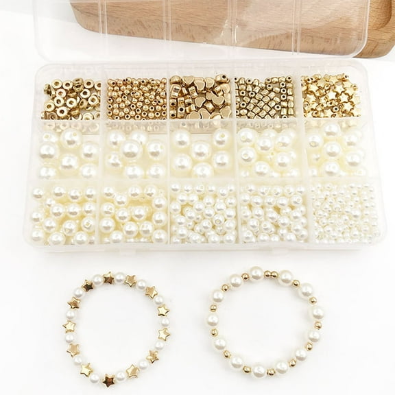 720pcs Spacer Beads Set Assorted DIY Bracelet Pearls Kit Include Pearls Round Beads Star Beads Faceted Beads Flat Beads Heart Beads DIY Craft for Necklaces Bracelet Jewelry Making