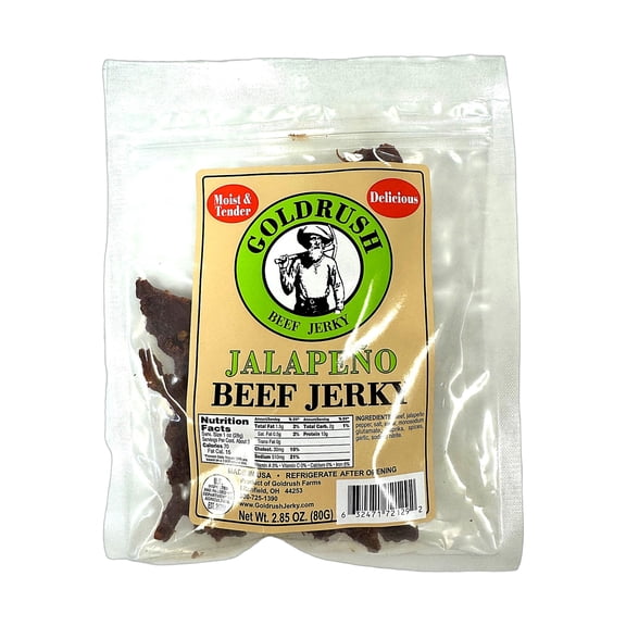 Goldrush Jalapeno Beef Jerky, 2.85 oz Bag  Hand-Carved Small Batch, Moist & Tender