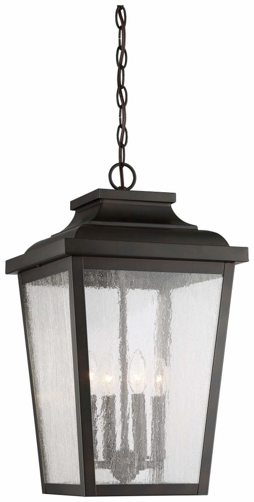 Chelesa Bronze Clear Seeded Glass 4-Light LED Pendant Lantern