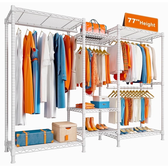725LBS Capacity Clothes Rack,Adjustable Heavy Duty Garment Racks 13.9" D x 70.6" W x 77" H