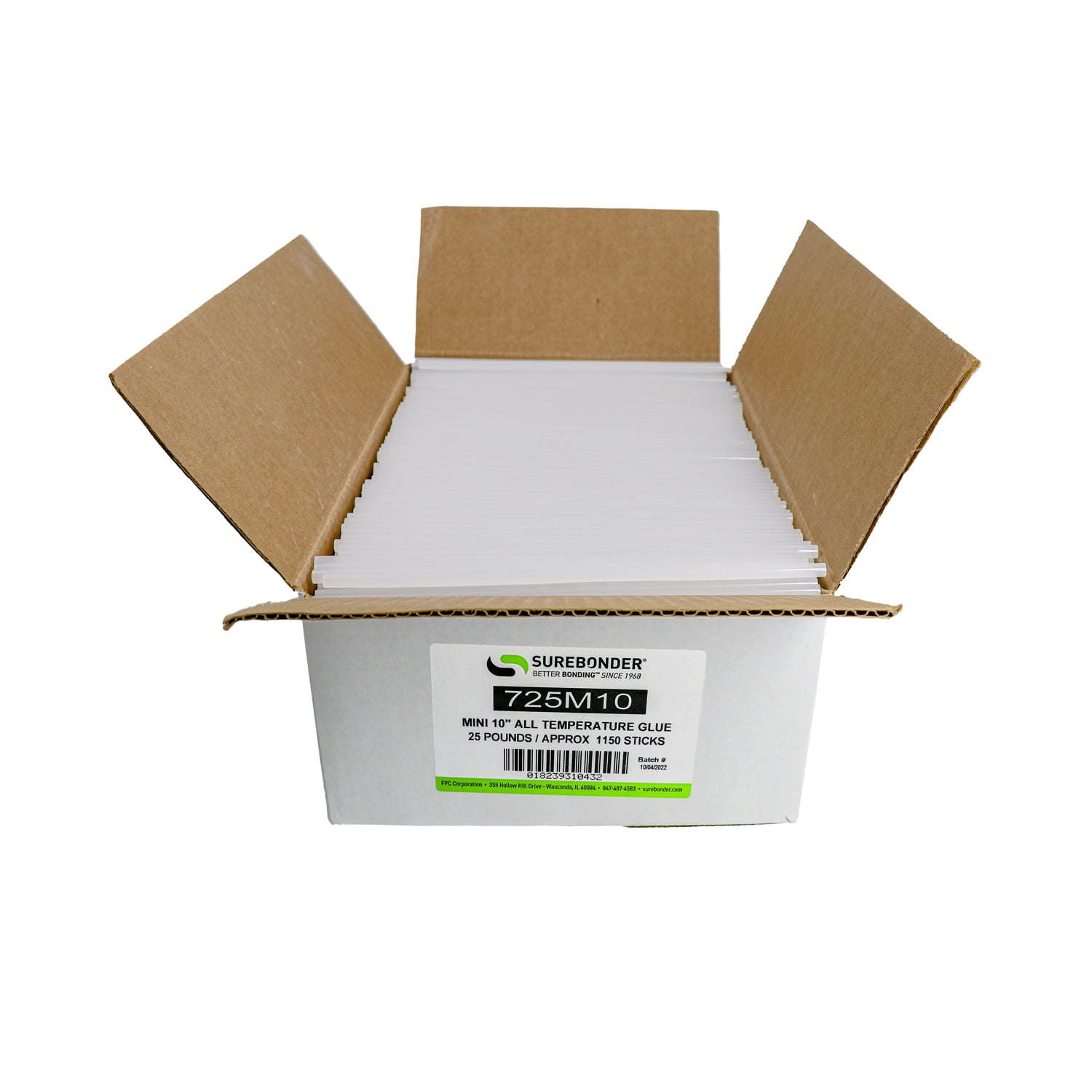 725M10 Mini Size 10" All Temperature All Purpose Clear Hot Glue Stick 25 lb Box