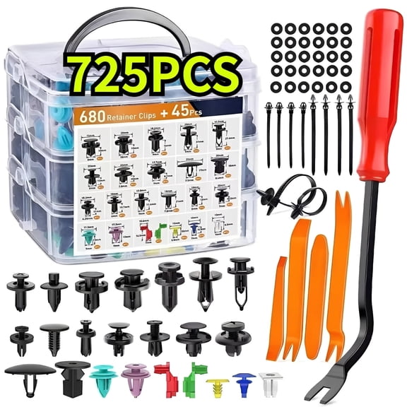 725Pcs Car Push Retainer Clips & Auto Fasteners Assortment - 23 Most Popular Sizes Bumper Fender Rivet Kits + 1 Fastener Removal Tool